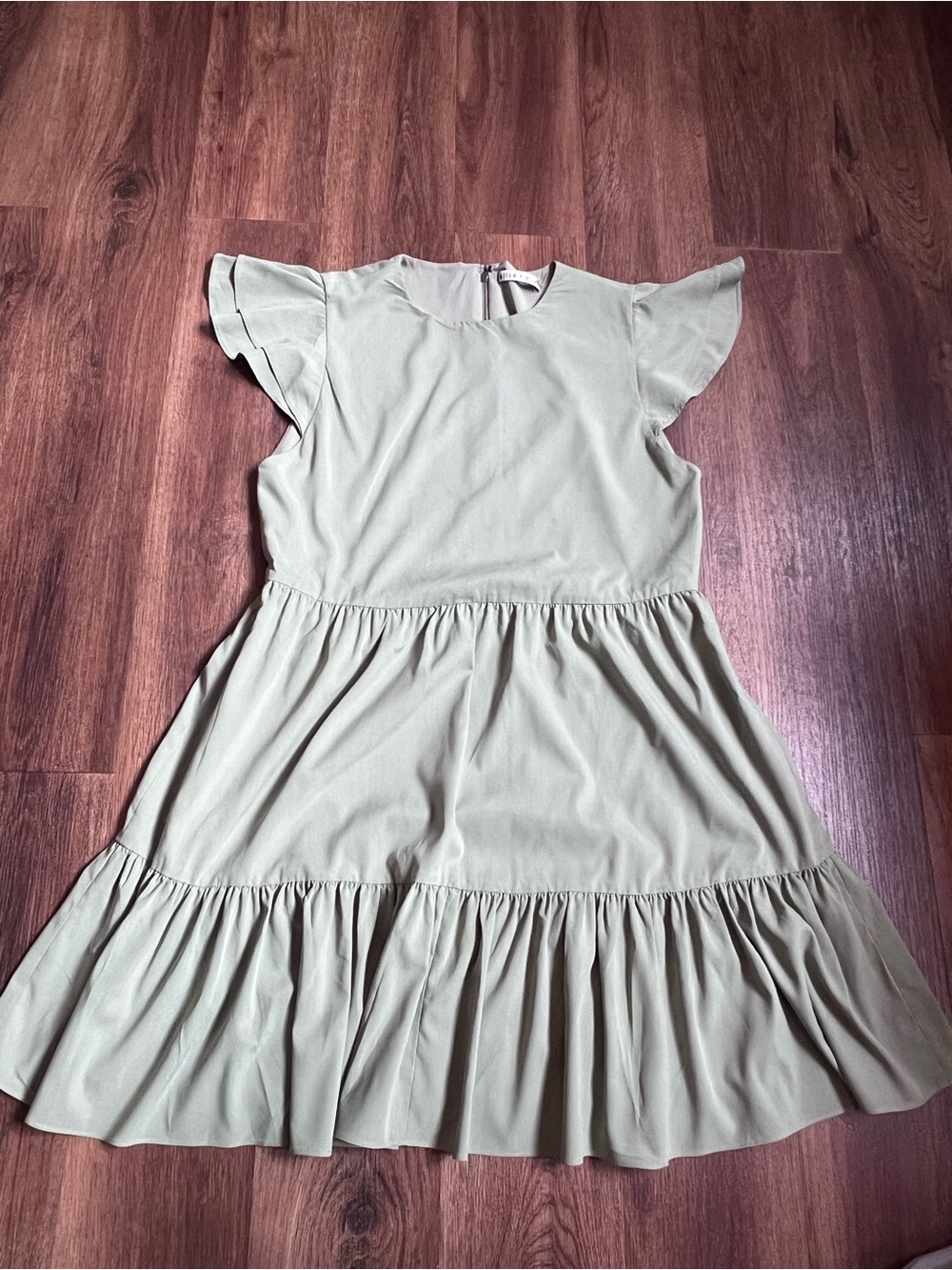 Alice + Olivia Light Sage Tiered Ruffle Midi Dress